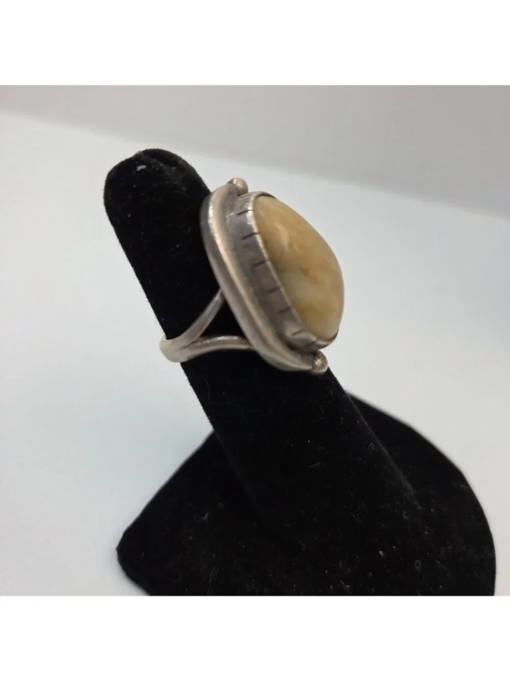 Vintage Sterling Silver Tan Jasper Stone Cabochon Ring Size 4.5